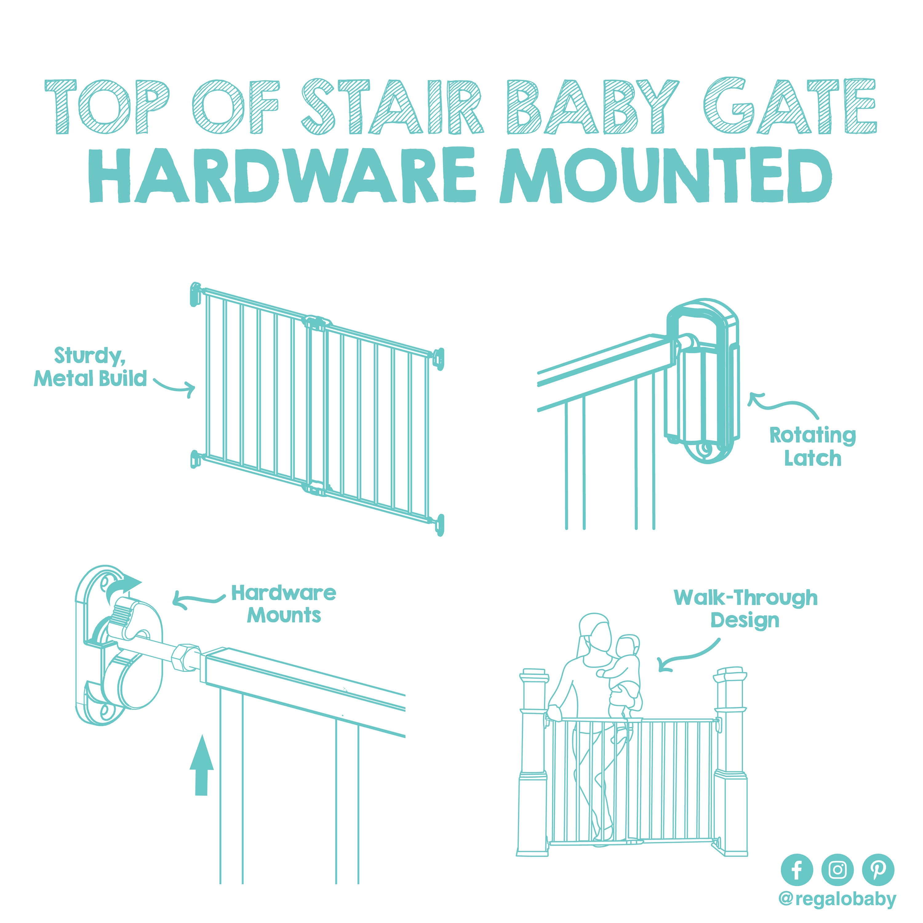 Regalo Extra Wide 2-in-1 Stairway & Hallway Baby Safety Gate with Mounting Kit, 24-40.5 in, Ages 6-24 Months