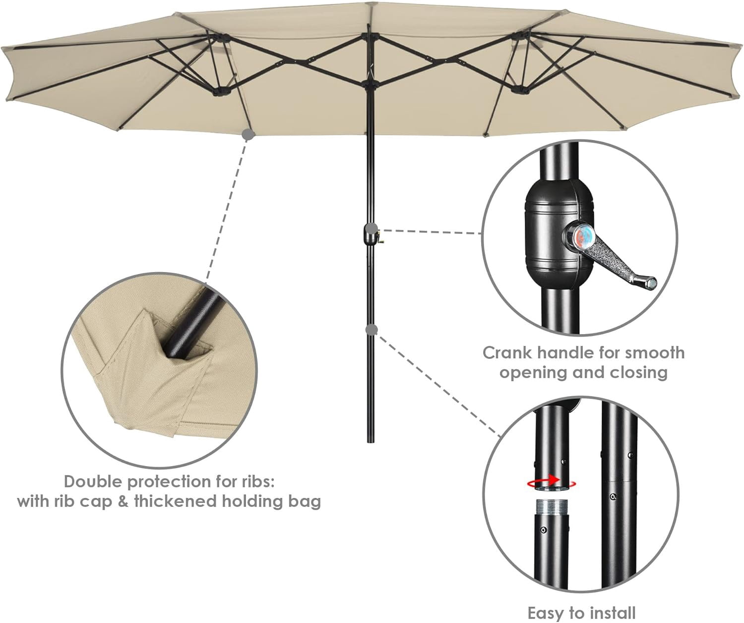 15x9 ft Patio Rectangular Market Umbrella w/ Wind Vent, Sand