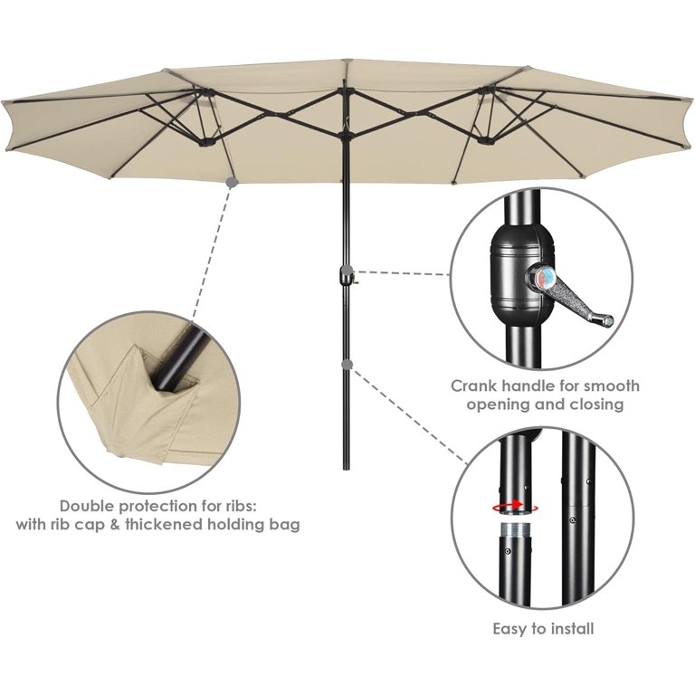 canvas rectangular patio market umbrella Trademark Innovations 10 ft. x 6.5 ft. Rectangular Solar Powered LED  Lighted Patio Market Umbrella (Peacock) UMBLED-RECT-PCK