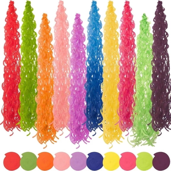 10 Pack Rainbow Curly Tissue Hanging Swirls, 35 Inch Colorful Paper Tassel Streamers for Birthday Wedding Classroom Ceiling & Balloon Tail Decor