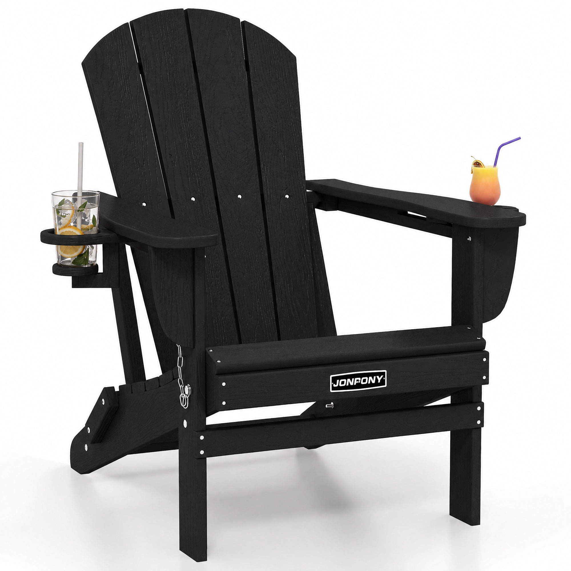 JONPONY Folding Adirondack Chair - HDPE All-Weather Outdoor Chairs, Patio Chairs Outdoor Wood Like Adirondack Chair for Backyard, Camping, Pool & Fire Pit,Black