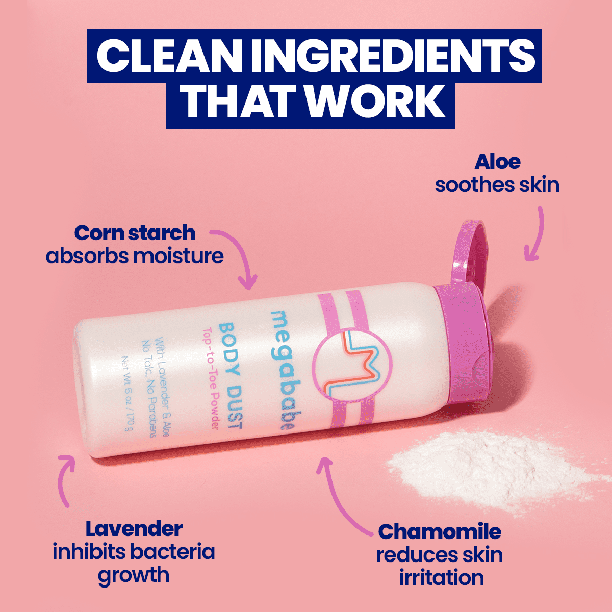 Megababe Body Dust Sweat-Absorbing Powder, Talc-Free, Lavender & Aloe, 6 oz