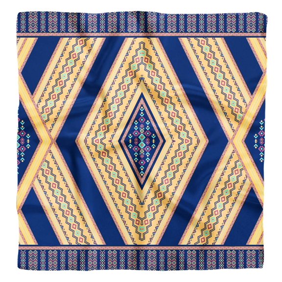 Phagun Blue Geometric African Pure Silk Printed Head Bandanas Summer Neck Wrap Square Scarf