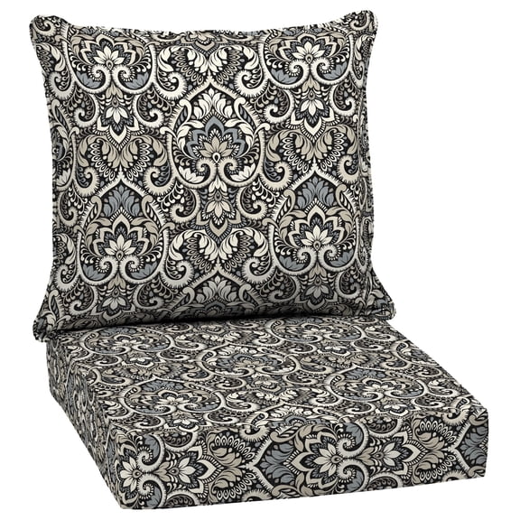 ARDEN Outdoor Deep Seat Set, 24 x 24, Water Repellent, Fade Resistant, Deep Seat Bottom and Back Cushion 24 x 24, Black Aurora Damask