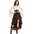 thumbnail image 2 of Renaissance Pirate Cosplay Outfit, Steampunk Renaissance Pirate Costume Outfit, Bell Long Sleeve Blouse High Low Ruffle Corset Skirt, Gothic Medieval Pirate Cosplay Dress for Halloween, Complexion L, 2 of 4