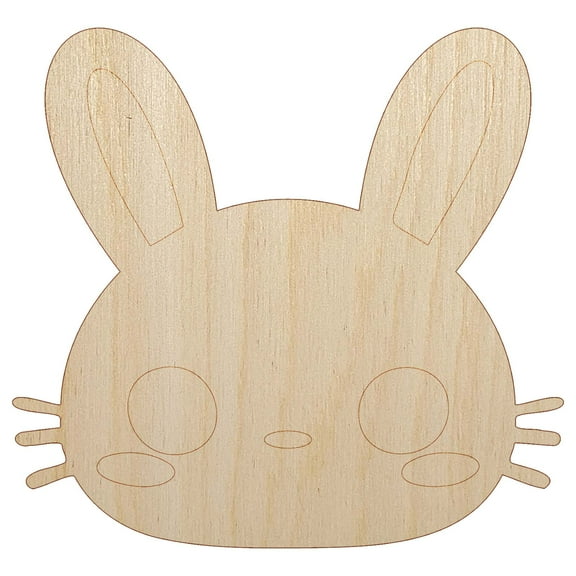 Charming Kawaii Chibi Rabbit Bunny Face Blushing Cheeks Wood Shape Unfinished Piece Cutout Craft DIY Projects - 4.70 Inch Size - 1/8 Inch Thick