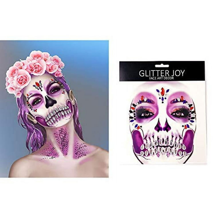 Sugar Skull Face Jewels Day of the Dead Face Jewels Rhinestone Skeleton Gem Face Decal Shrine Skeleton Face Gems for Halloween Face Decals 6 Pack Walmart