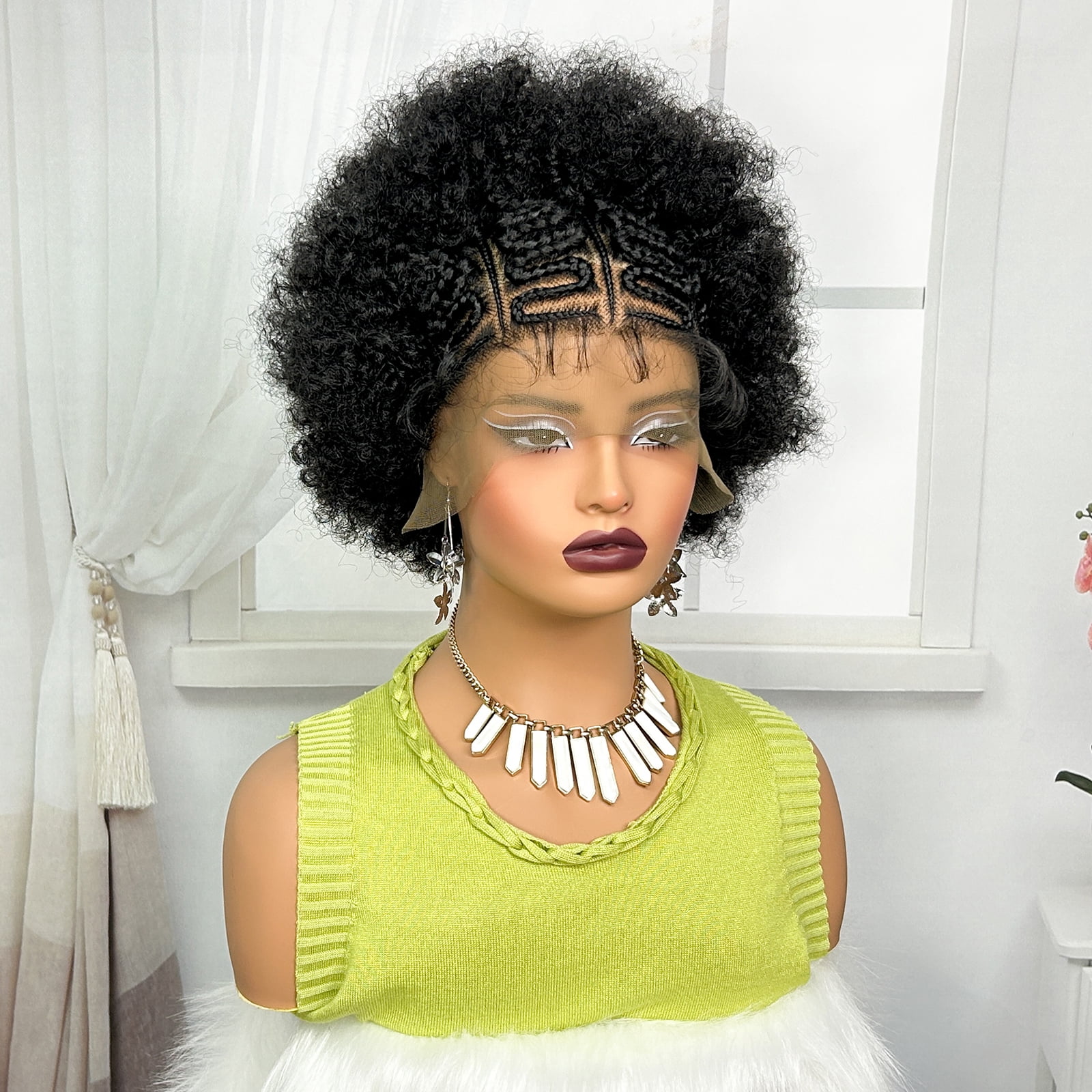 Kinky Curly Braided Lace Wigs Short Braided Wigs Synthetic Lace Front Knotless Box Braided Wigs for Women 13x6 Lace Front Braidng Hair Wig Daily Use