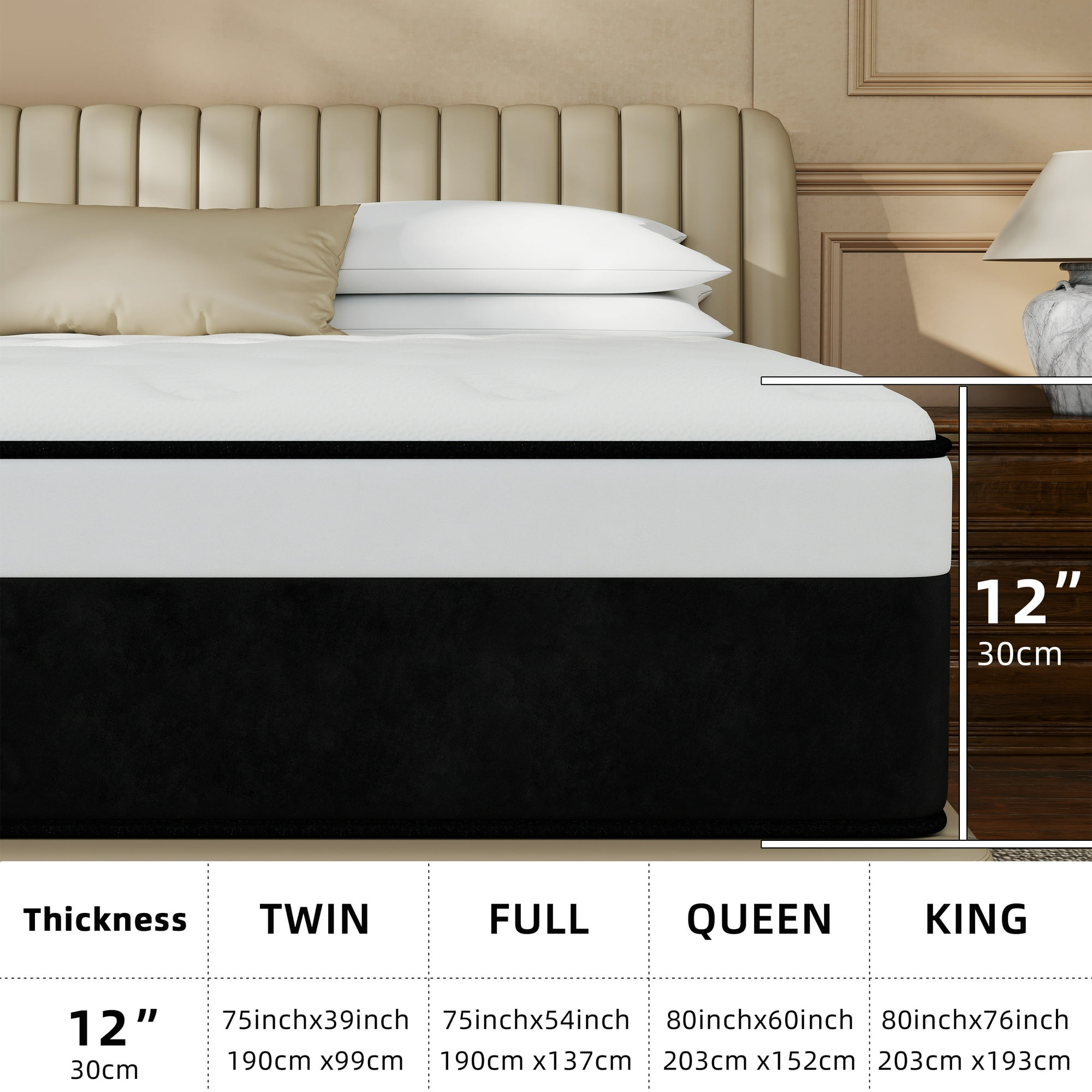 12 Inch Twin Medium Firm Hybrid Mattress - High Density Memory Foam & Pocketed Springs for Motion Isolation, Hypoallergenic Bed in a Box Adult