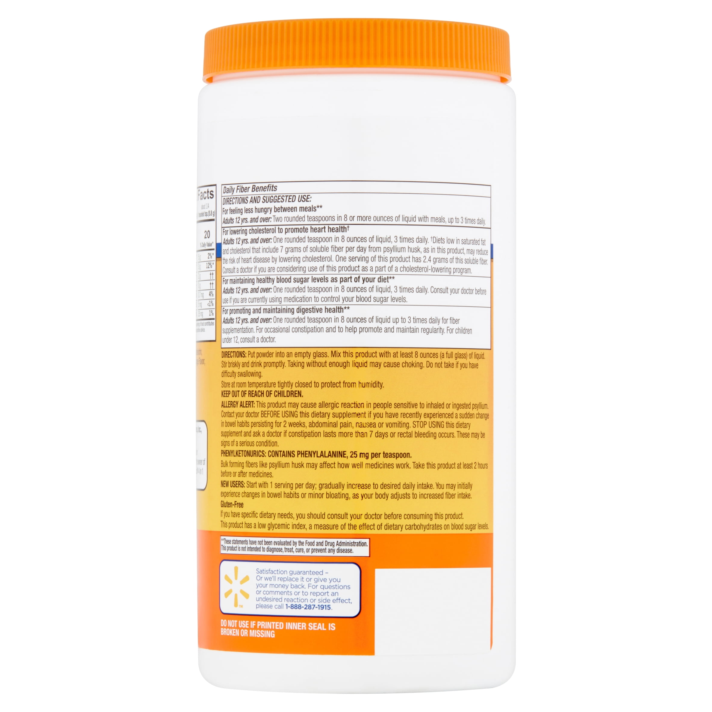 Equate Sugar-Free Daily Fiber Powder, Orange Smooth, 23.3 oz