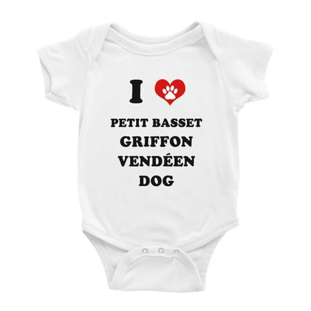 

I Heart Petit Basset Griffon Vendéen Dog Funny Cute Baby Rompers Baby Clothes (White 0-3 Months)