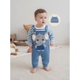 thumbnail image 4 of Baby Boy's Clothing Sets Fashionable Long Sleeve Striped Romper with Embroidered Overalls and Hat 3Pcs Outfits, 4 of 9