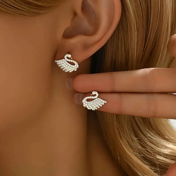 1CT Simulated Diamond 925 Silver Women's Swan Shape Earrings 14K Yellow Gold Plated