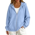 thumbnail image 2 of Womens Hoodies Zip Up Comfy Loose Long Sleeve Sweatshirt Solid Color Drawstring Jacket with Pockets for Hiking Running Jogging, 2 of 5