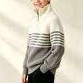 thumbnail image 7 of hotojiny Boys' Knit Pullover Sweater Quarter Zipper Knitwear Sweatshirt Kids Long Sleeve Striped Sweaters Casual Outfit(Gray,14-15 Years), 7 of 7
