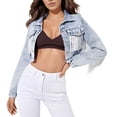 thumbnail image 1 of Veste en Jean Courte pour Femmes, Décontractée avec Franges et Détails, Légère et Élégante, Manteau d'Extérieur pour Usage Quotidien, 1 of 7
