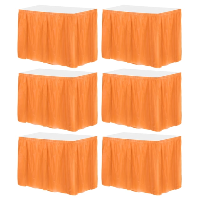 Faldas de mesa de plástico naranja Uxcell, paquete de 6, 29 in x 14 ft para mesas rectangulares, cubiertas de mesa desechables