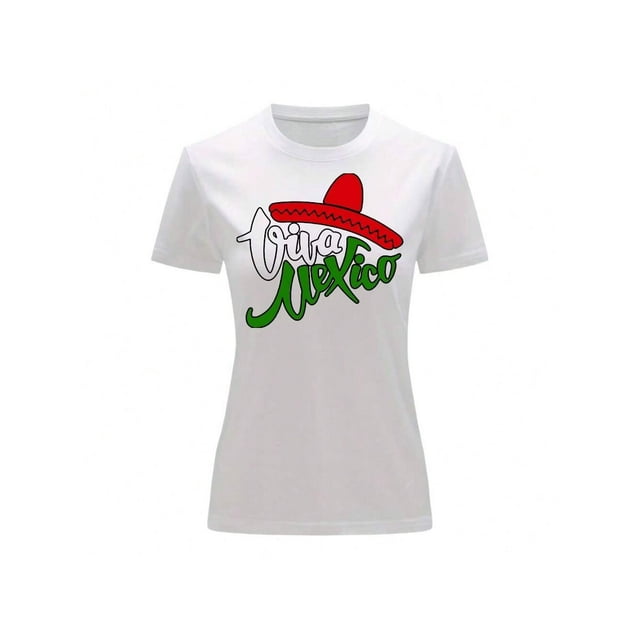 Playera Blusa De Viva Mexico Con Sombrero Charro Fiestas Patrias Independencia Color Blanco Talla Chica Marca Emil SaEs