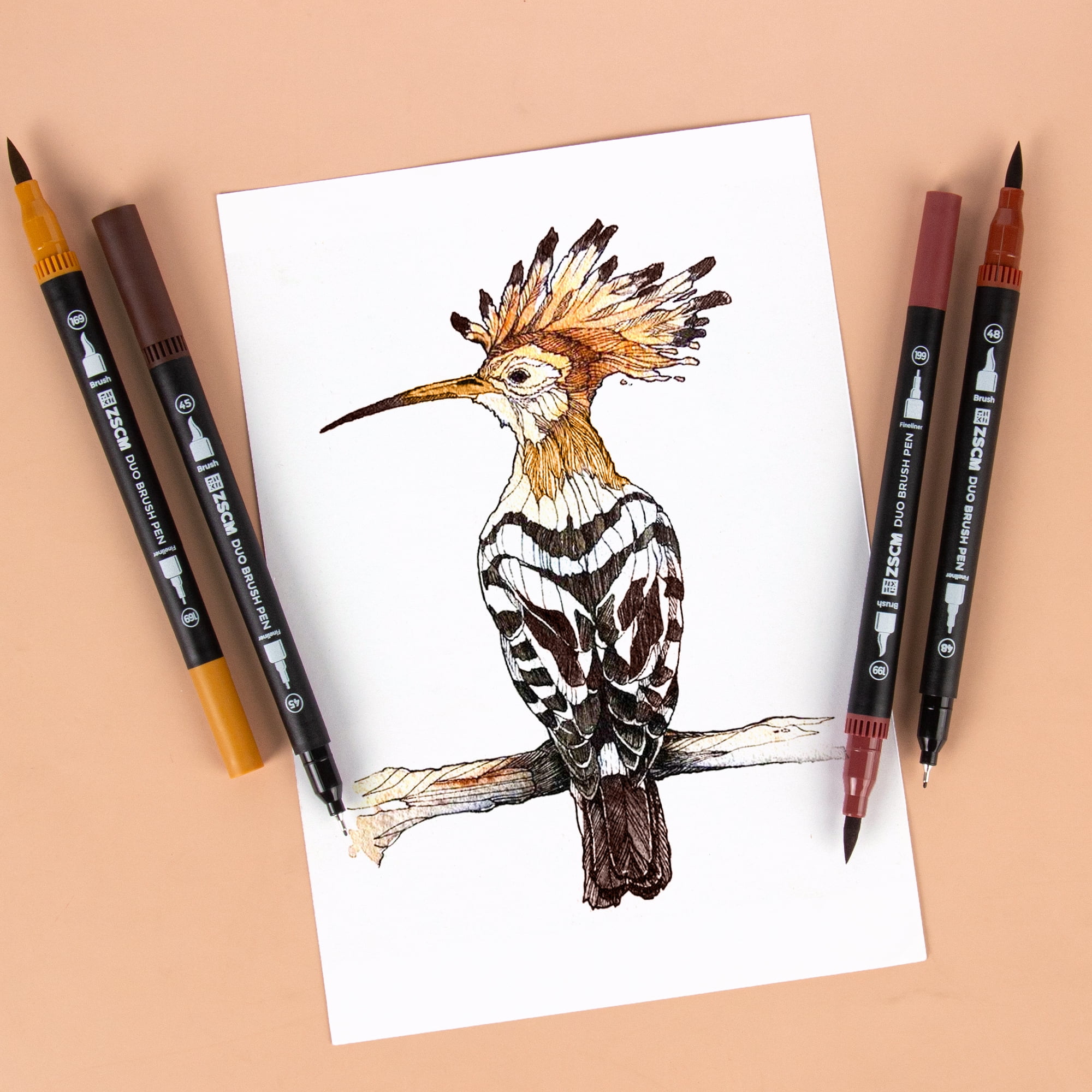 Brown Duo Tip Marker, 12 Pack Fine & Brush Markers for Adult Coloring Books No Bleeding, Brown Markers for Wood Texture, Animal Fur, Vintage Effects