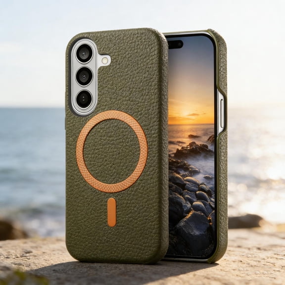 Magnetic Case for Samsung Galaxy A37 with Built-in Magnetic Ring, Wireless Charging PU Leather Hard PC Bumper Slim Shockproof Protective Cover for Samsung Galaxy A37, Midnightgreen