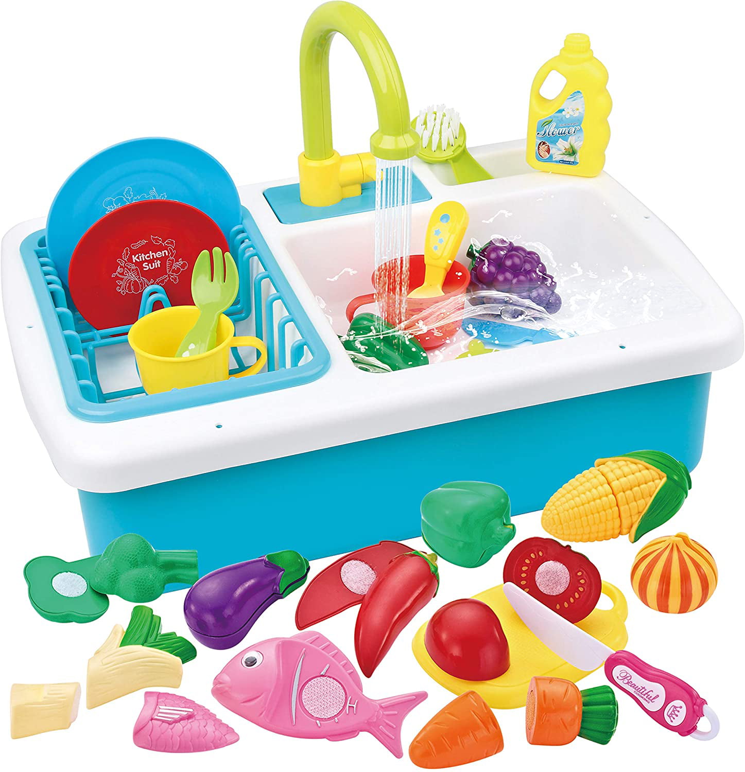 PlayGo Wash-up Kitchen Sink With Real Running Water Toy Dishes Kids Play 25 Pcs for sale online 