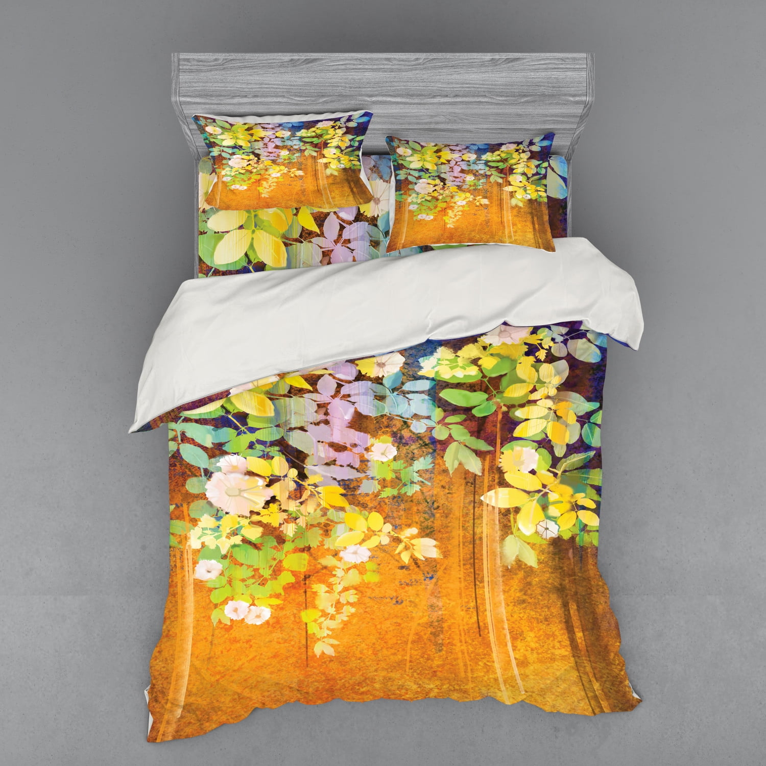 Watercolor Flower Duvet Cover Set Soft Colored Spring Flowers And Leaves On Misty Retro 4299