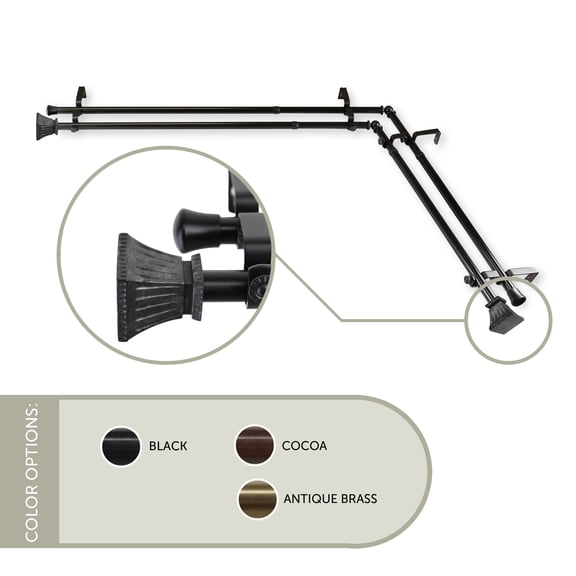 Domovina Cornet 13/16" Corner Window Double Curtain Rod-Color:Black,Size:28"-48"