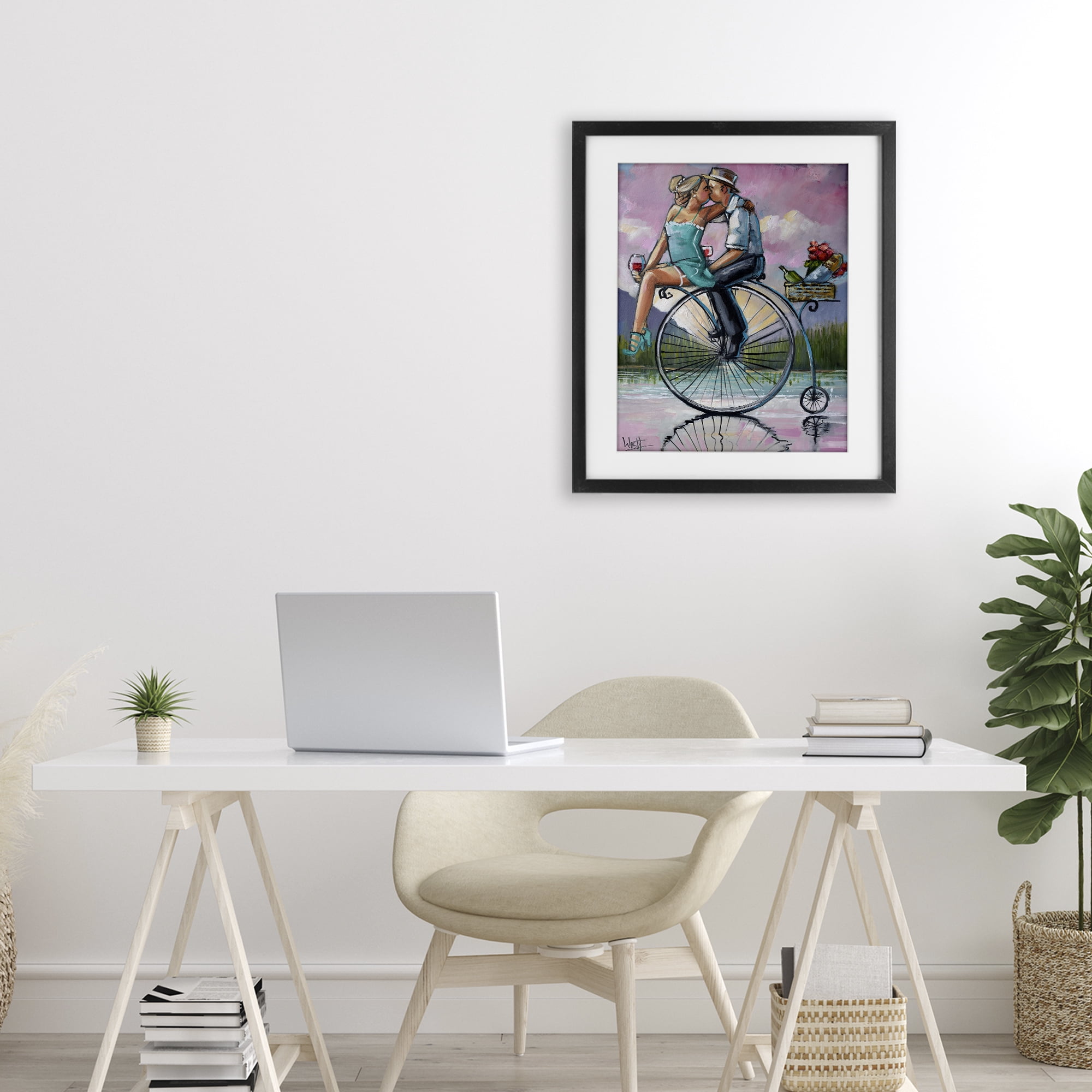 Stupell Industries Romantic Picnic on Bicycle Black Framed Print Under Glass, design by Ronald West