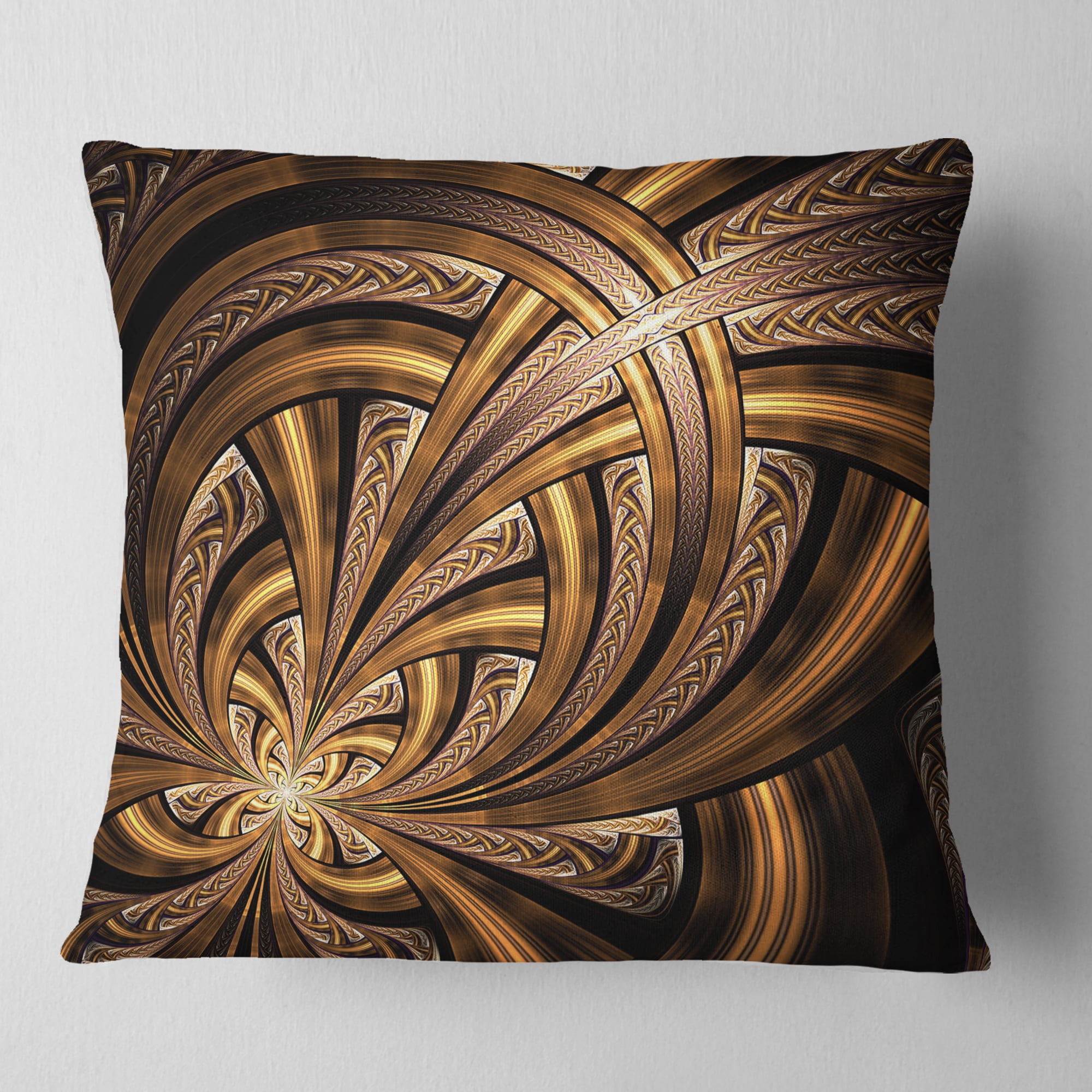Designart Dark Orange Fractal Flower - Abstract Throw Pillow - 18x18