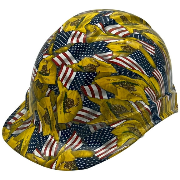 Don't Tread on Me USA FLAG Design Hydro Dipped Hard Hats Cap Style with 4 Point Suspension