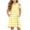 thumbnail image 3 of Pounoo New Kids Dresses Girls Cute Striped Short Sleeve Casual Dresses Round Neck Knee Length Dress With Pocket Stretchable Girls Dresses 7-8, 3 of 9