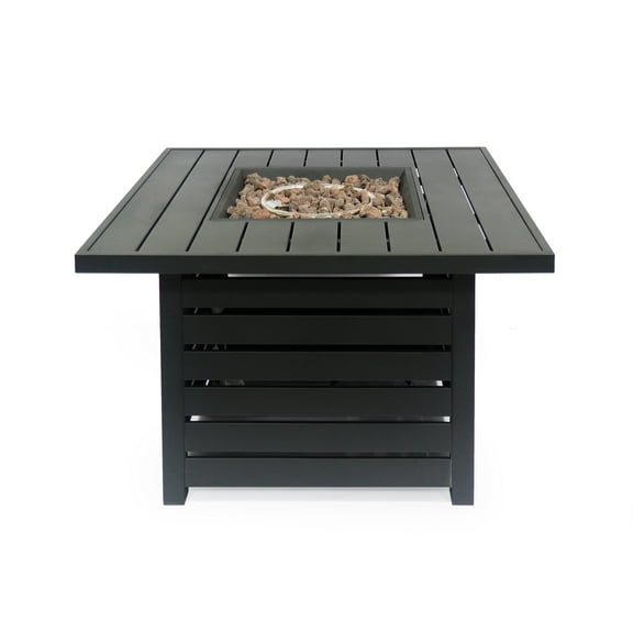 Noble House Rene Outdoor Square Iron Fire Pit in Matte Black
