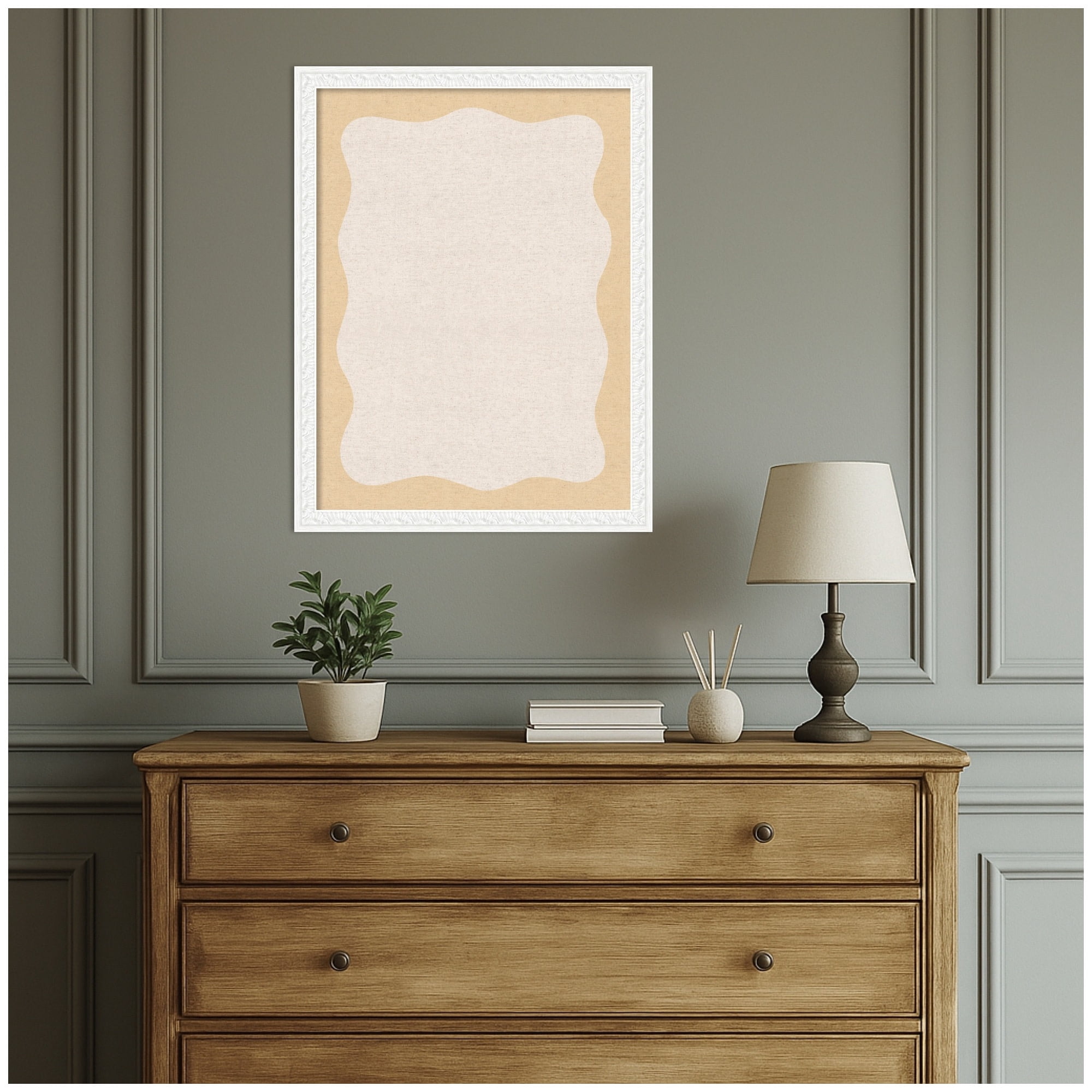 Kate and Laurel Framed Fabric Pinboard 20 x 26,  Printed Linen Decorative Bulletin Board for Use as a Vision Board or Wall Organization, Bethany White Frame