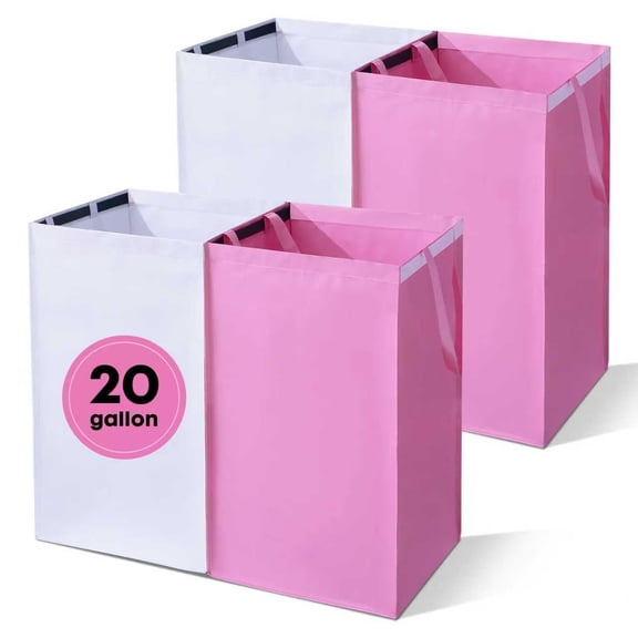 [4-Pack] 20 Gallon Pop Up Trash Cans for Parties – Disposable Trash Cans with Built-in Handles - Waterproof & Recyclable, Foldable, Portable Garbage Cans - Multipurpose for Laundry, Storage or Events