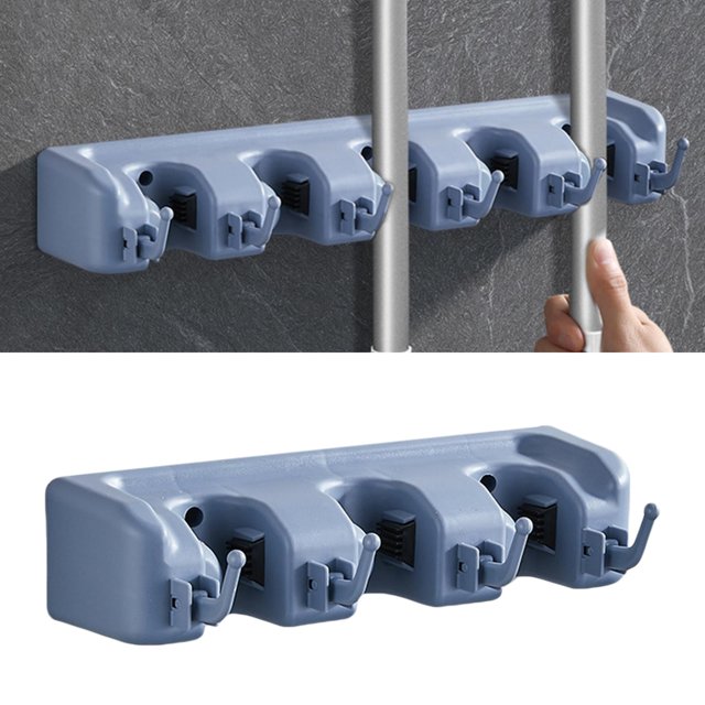 Soporte para escoba de , Rack de almacenamiento de montaje en pared de fácil instalación, Organizar suministros de limpieza, Herramientas de Azul 4 ganchos Macarena sostenedor de la escoba