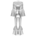 thumbnail image 3 of XUNZOO Womens 70S Disco Jumpsuits Metallic Shiny Tiered Flare Sleeve Bell Bottom Dancewear Silver XXL, 3 of 7