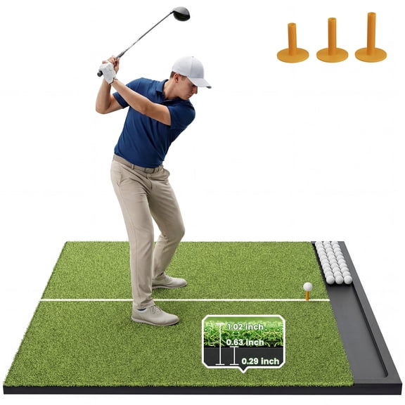 OKESAM Golf Mat 5x4ft Foldable Golf Hitting Mat, 26mm Thick Dual-Turf Surface with Built-in Ball Tray, Heavy-Duty EVA Base, Portable for Indoor & Outdoor Use