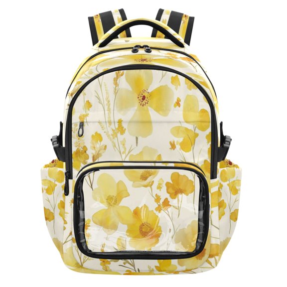 25L PVC Casual Backpack, Waterproof Large Capacity Backpack for Student Commute & Short Trips Yellow Flowers Seamless