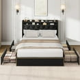 thumbnail image 3 of Danolapsi Velvet Full Size Bed Frame with 4 Storage Drawers, Upholstered Full Platform with Tufted Headboard and Nailhead Trim Design, Black No Box Spring Needed Wooden Slats Bedframe, 3 of 7
