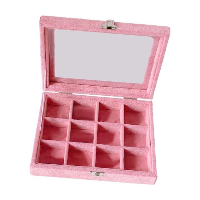 Bandeja de almacenamiento de joyas perfecl con tapa transparente 12 rejillas