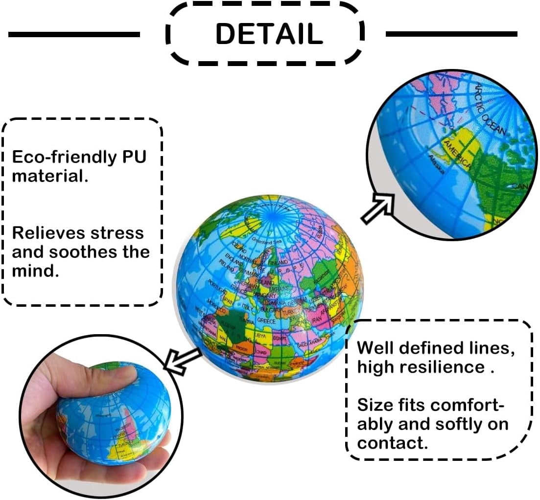 RuWeoMaa 48 Pcs Globe Earth Stress Balls Eatrh Day Bulk Gifts Educational Relief Foam Mini Globe Planet Squeeze Ball for Finger Exercise School Reward Party Gift (2.5 Inch)