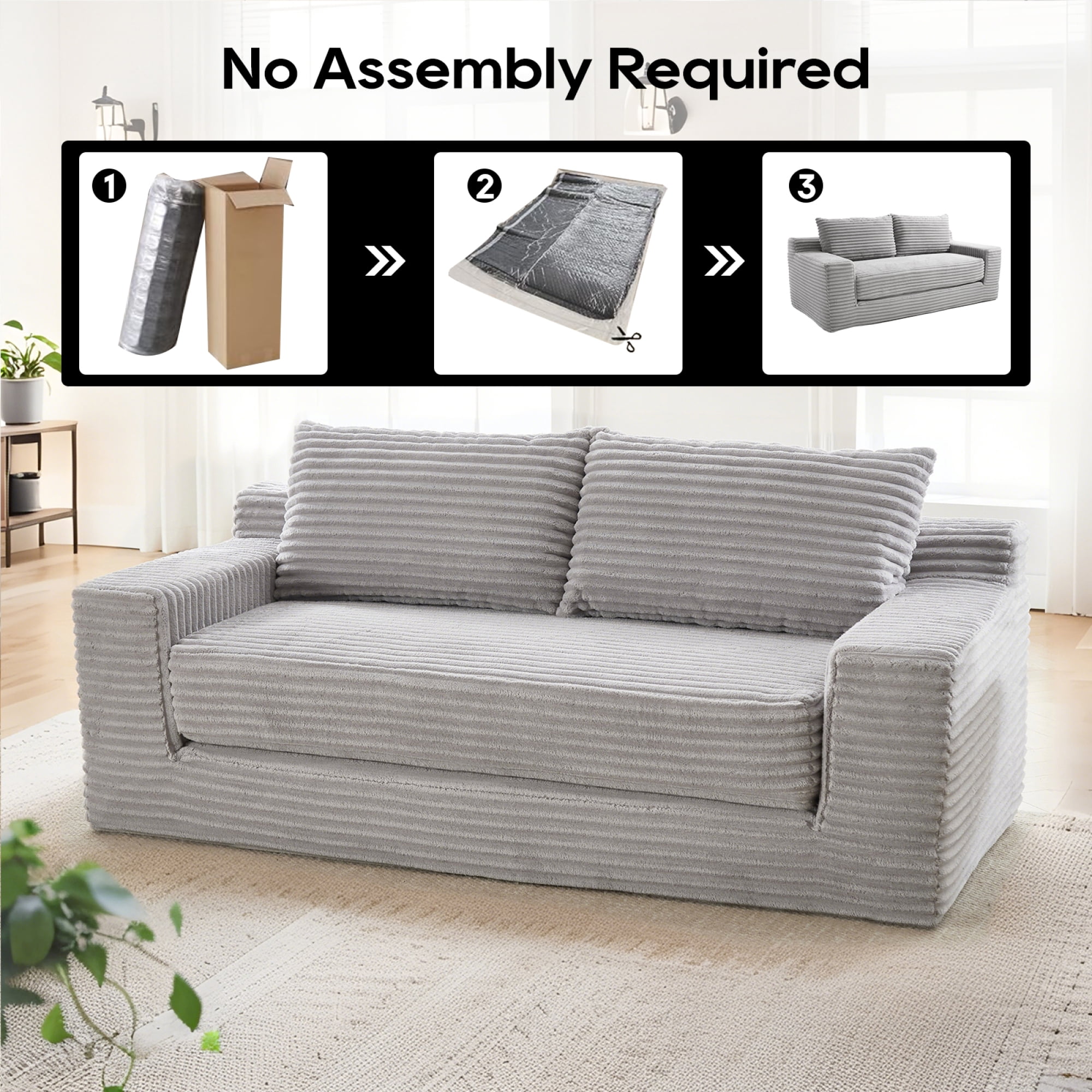 Leumius 70" Corduroy Loveseat Sofa,Pull Out Sleeper Sofa Bed,2-in-1Convertible Sofa Bed with Memory Foam & Steel Frame,No Assembly,Compact Couch for Small Spaces,Apartments,Grey