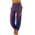 thumbnail image 2 of Previn Women's Boho Yoga Pants Indian Dance Pants Long Casual Soft Cinched Bottom Elastic Waisted Lightweight Bohemian Harem Genie Pants Style3 Small-X-Large, 2 of 4