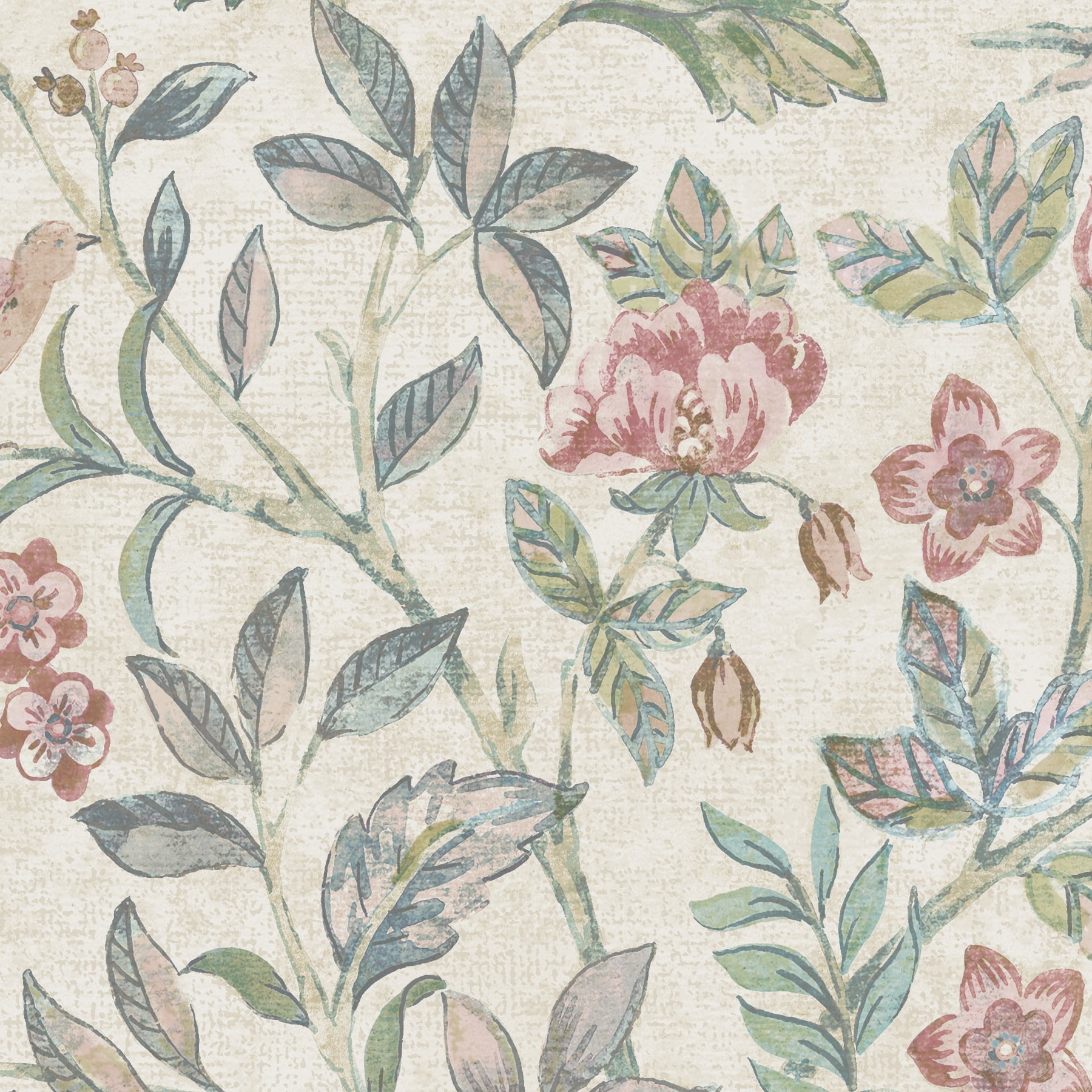Better Homes & Gardens Blush Bird Botanical Peel and Stick Wallpaper 30.75 Sq. ft