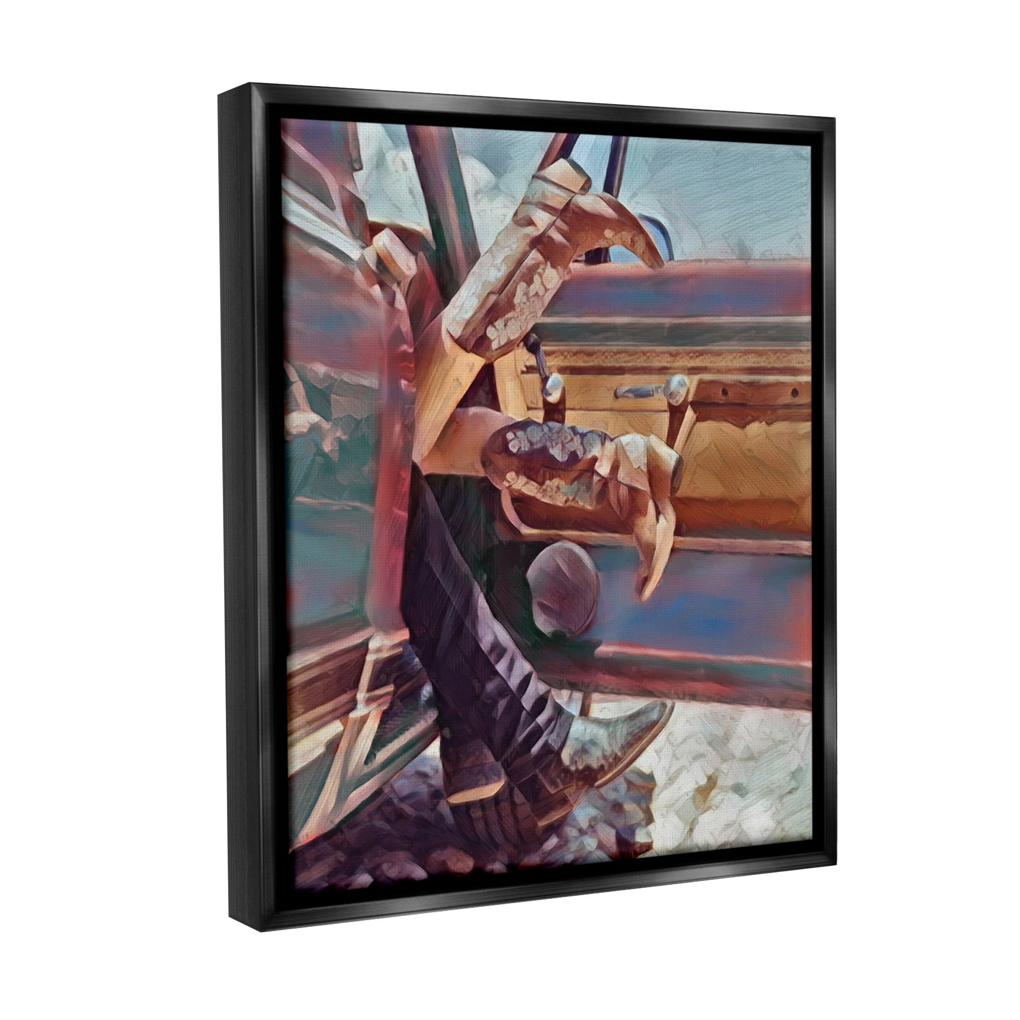 Stupell Industries Kissing Couple in Car Transportation Painting Black Floater Framed Canvas Art Print Wall Art, 17 x 21