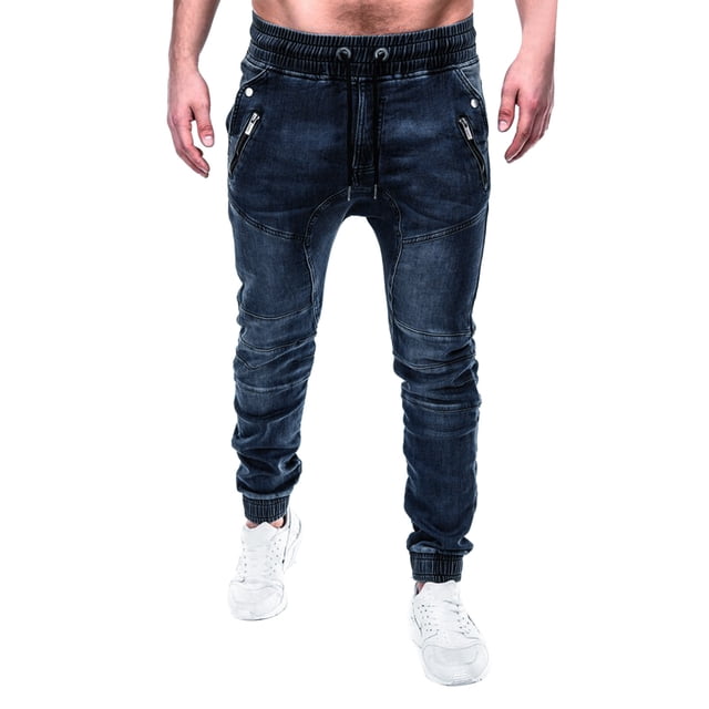 WEAIXIMIUNG Men Pants Slim Fit Work Mens Fashion Casual Pants Straight Pocket Drawstring Waist Solid Color Slim Toe Jeans