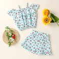 thumbnail image 3 of Vedolay Shorts Sets Girls Two Piece Girl's Summer 2 Piece Outfits Floral Print V Neck Cami Top Ruffle Hem Shorts Set,Blue 18-24 Months, 3 of 4