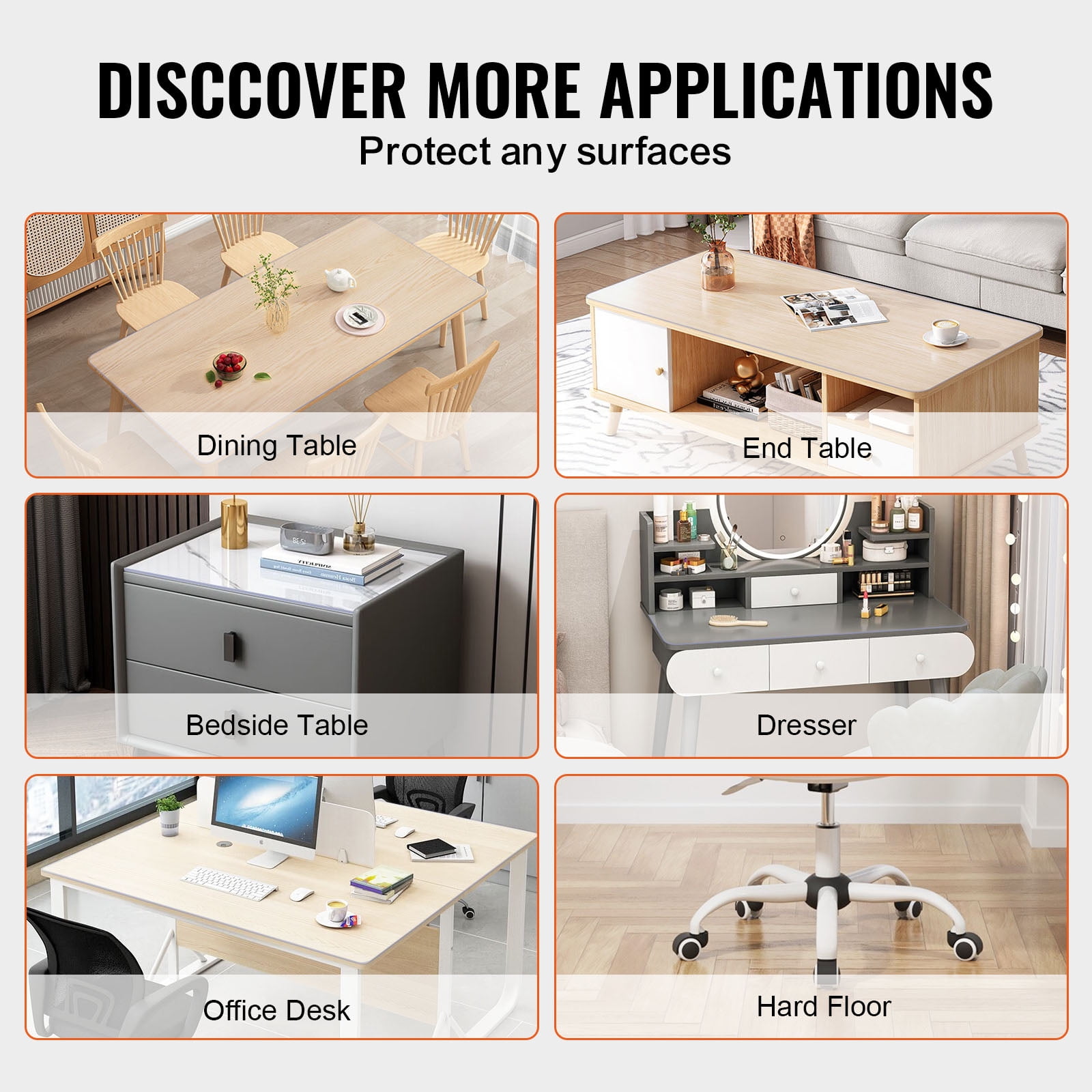 VEVOR Plastic Table Cover, 30 x 60 Inch 1.5 mm Thick Clear Table Protector, Rectangle PVC Desk Mat, Waterproof & Easy Cleaning Desk Pad Tablecloth, for Office Dresser Dining Room Table Night Stand