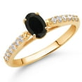 thumbnail image 2 of Gem Stone King 10K Yellow Gold Black Onyx and White Lab Grown Diamond Engagement Ring for Women (0.58 Cttw, Oval 6X4MM, Gemstone December Birthstone, Size 7), 2 of 4