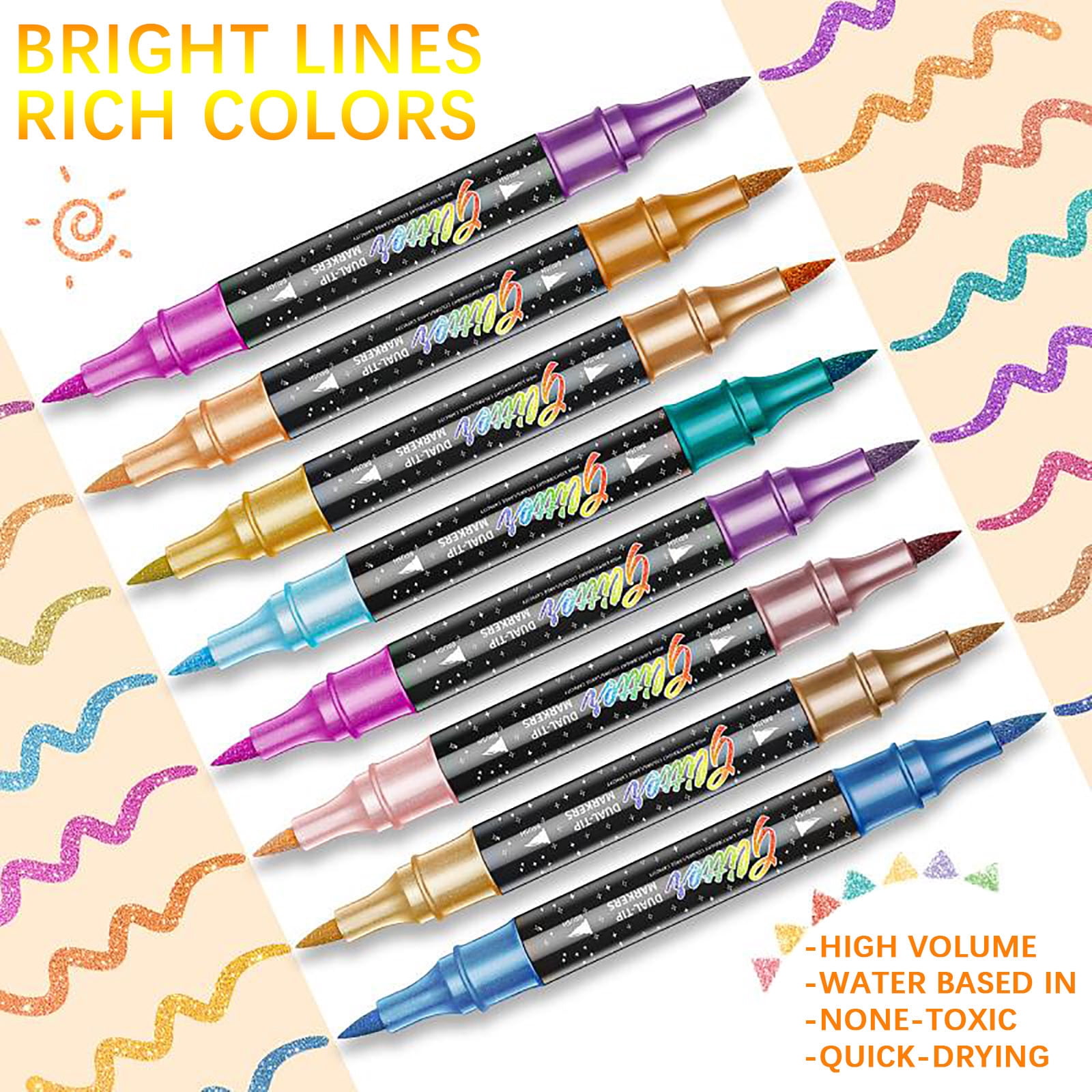 72 Colors Glitter Effect Brush Markers Pens, Glitter Markers Pens Dual Tip, Glitter Brush Markers Glitter Paint Pens, for Cards DIY Crafts